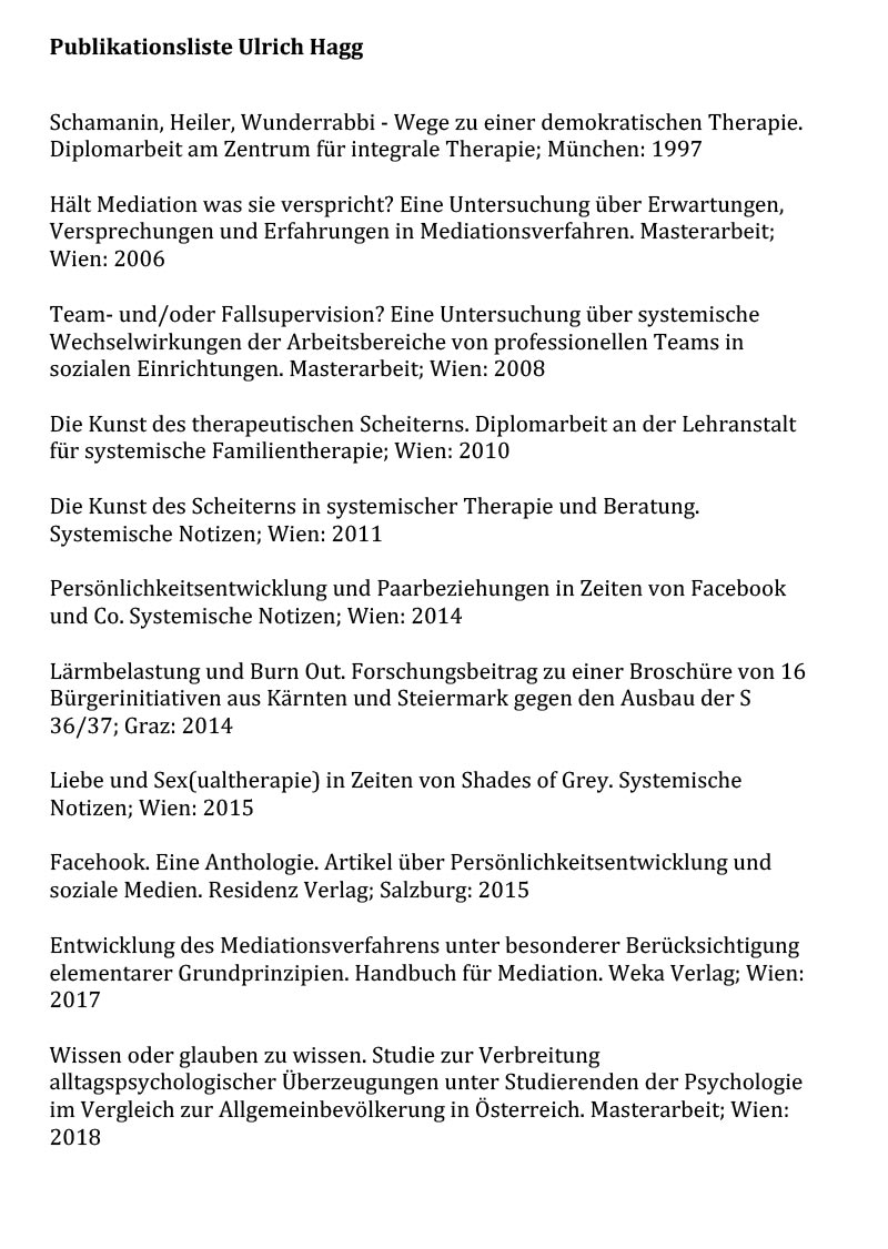 Publikationsliste – Ulrich Hagg