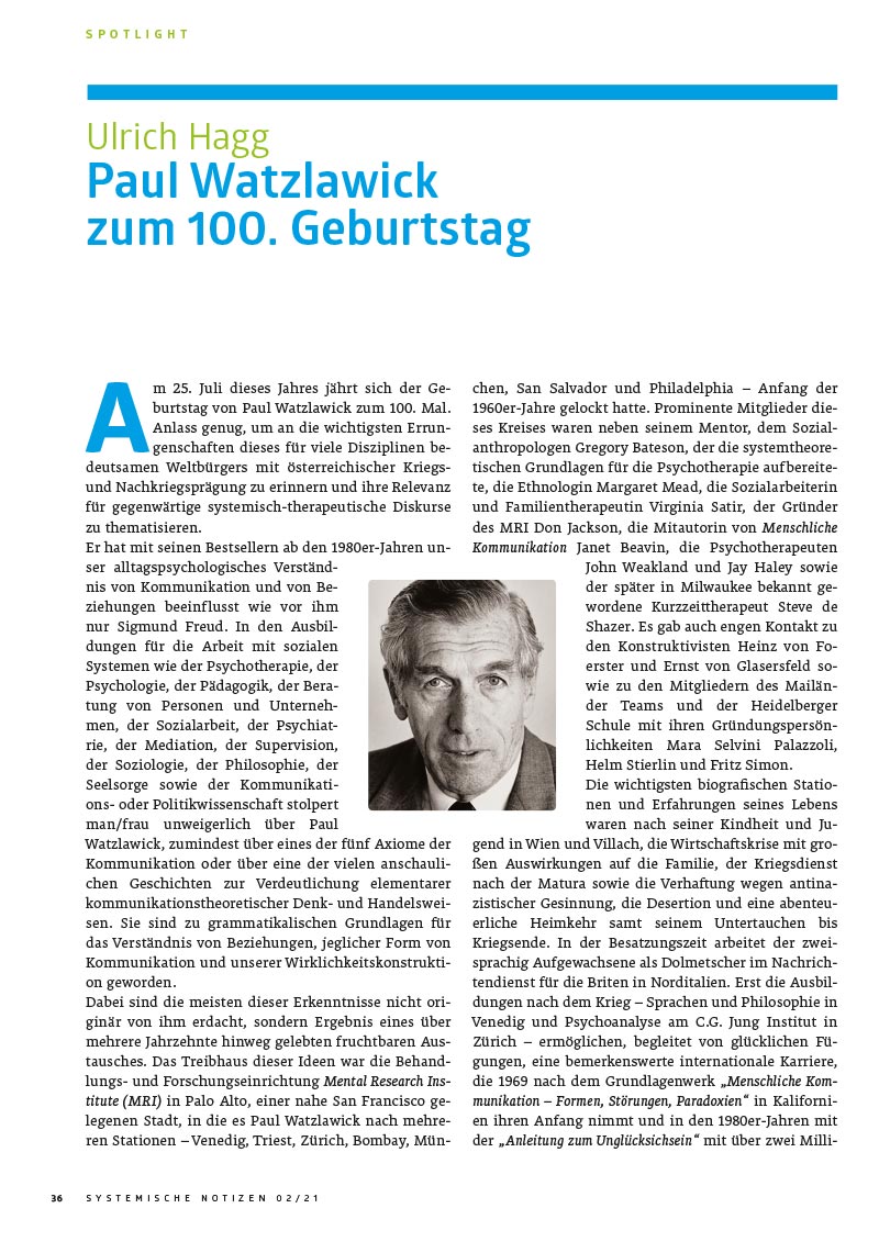 Paul Watzlawick zum 100. Geburtstag